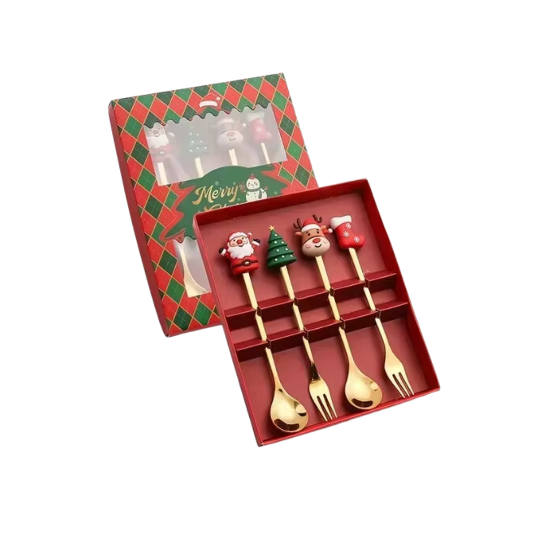 Set of 4 Christmas Spoons in Stainless Steel