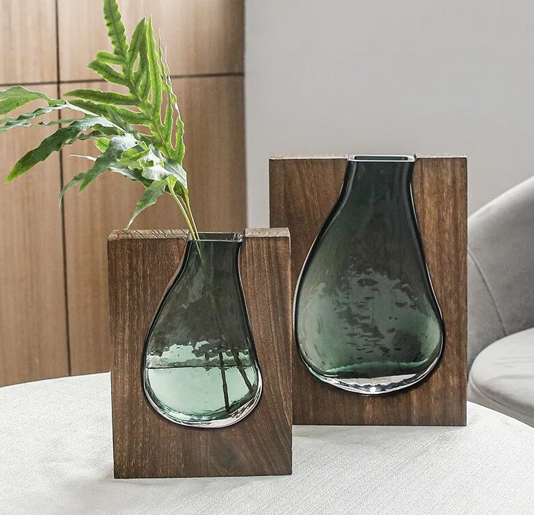 Decorative Glass and Wood Hydroponic Vase